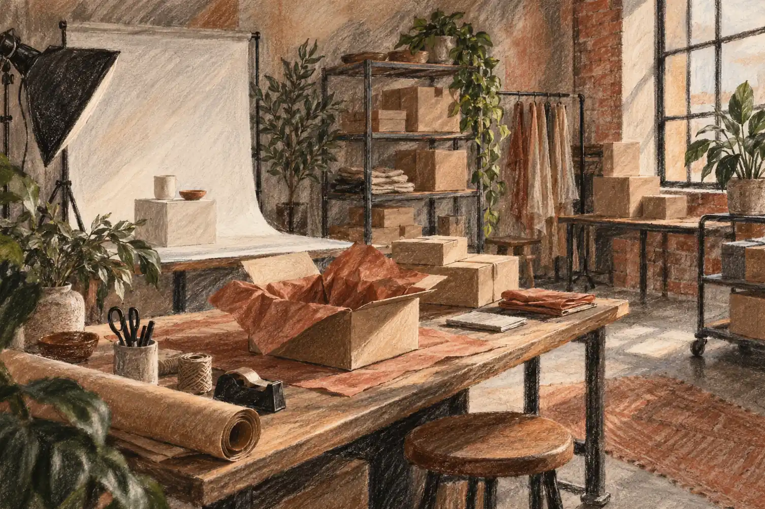 Illustration of online retail businesses and their working space